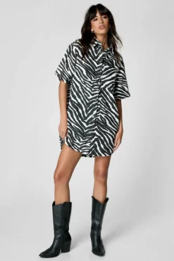 Shirt Dresses*NastyGal Zebra Print Denim Shirt Dress mono