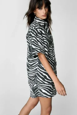 Shirt Dresses*NastyGal Zebra Print Denim Shirt Dress mono