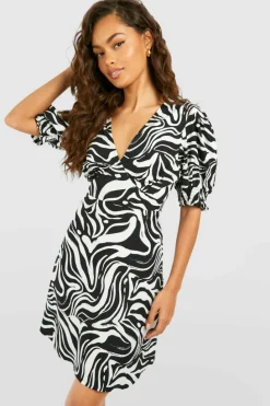 Smock Dresses*boohoo Zebra Puff Sleeve Smock Dress black