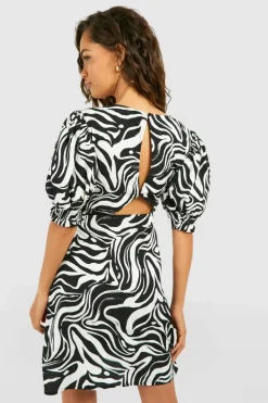 Smock Dresses*boohoo Zebra Puff Sleeve Smock Dress black