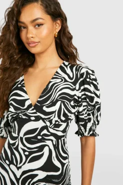Smock Dresses*boohoo Zebra Puff Sleeve Smock Dress black