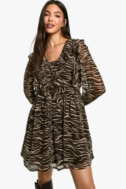 Smock Dresses|Mini Dresses*boohoo Zebra Ruffle Smock Dress black