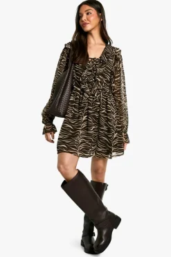 Smock Dresses|Mini Dresses*boohoo Zebra Ruffle Smock Dress black