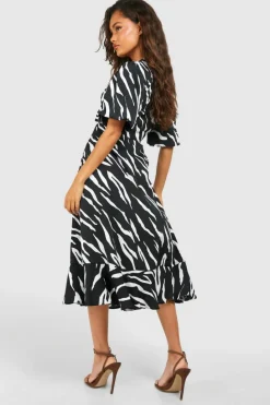 Wrap Dresses*boohoo Zebra Wrap Midaxi Dress black