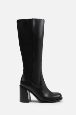 Heeled Boots*Where's That From Zhuri' Stretch Wide Calf Block Heel Knee High Boots Black