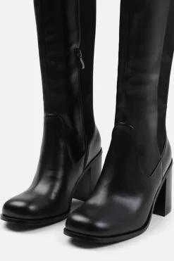 Heeled Boots*Where's That From Zhuri' Stretch Wide Calf Block Heel Knee High Boots Black