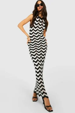 Jumper Dresses|Jumper Dresses*boohoo Zig Zag Crochet Maxi Dress black