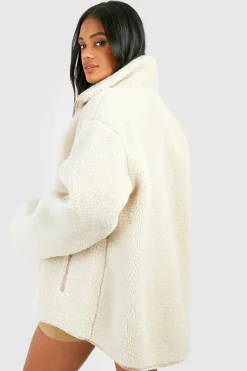 Up To 80% Off Winter Warmers|Teddy Jackets*boohoo Zip Detail Faux Fur Teddy Jacket beige