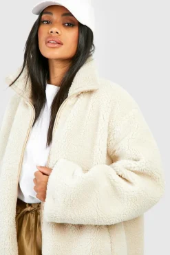 Up To 80% Off Winter Warmers|Teddy Jackets*boohoo Zip Detail Faux Fur Teddy Jacket beige