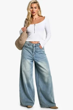 Long Sleeve Tops|Tops*boohoo Zip Front Rib Long Sleeve Top white