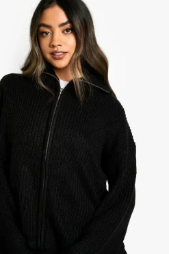 Cardigans*boohoo Zip Through Chunky Knitted Cardigan black