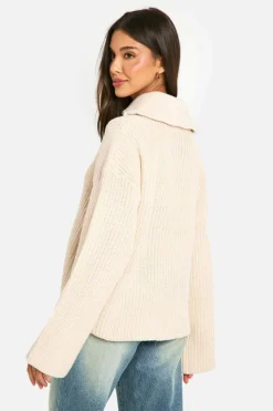 Cardigans*boohoo Zip Through Chunky Knitted Cardigan stone