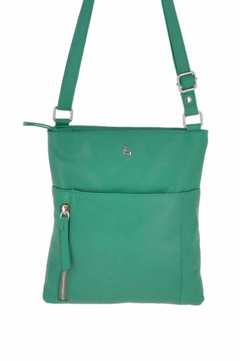 Cross-Body Bags*Ashwood Leather Zip Top Leather Cross Body Bag With External Slip Pocket Green