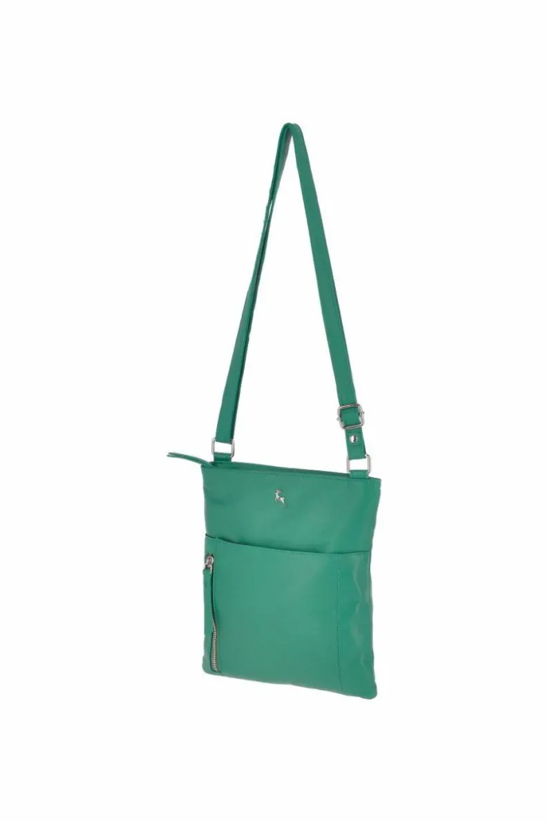 Cross-Body Bags*Ashwood Leather Zip Top Leather Cross Body Bag With External Slip Pocket Green