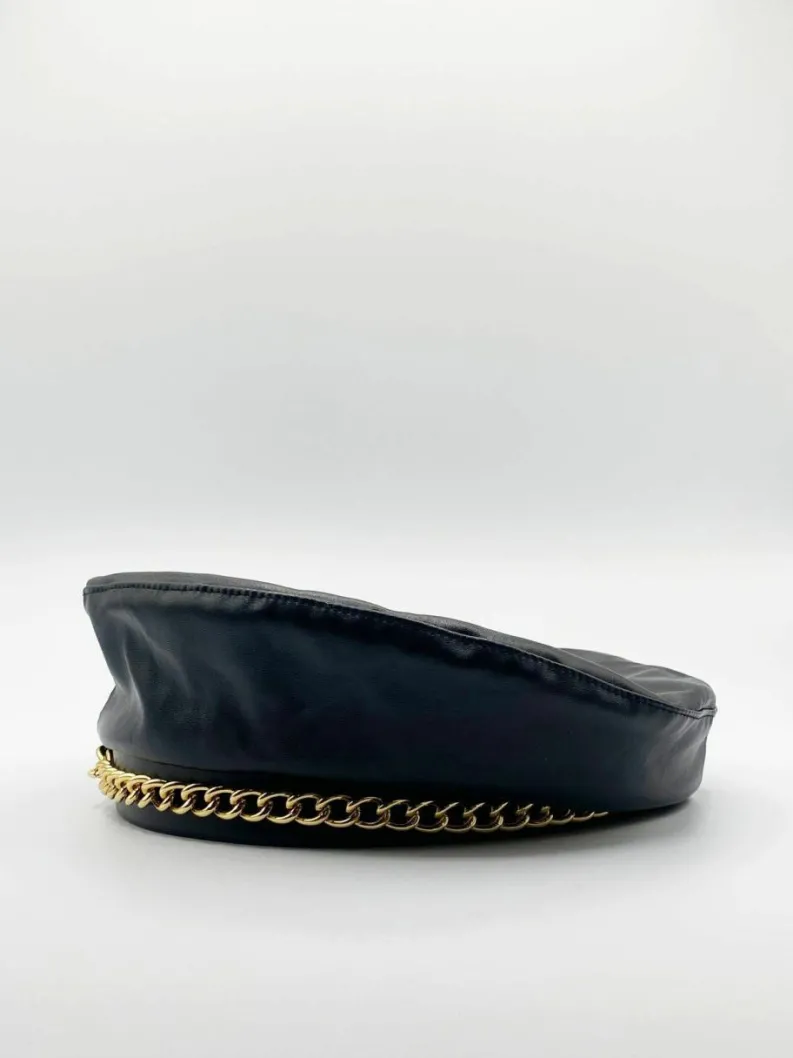 Hats & Gloves|Hats & Gloves*SVNX Zola PU Leather Beret With Metal Chain Detail Gold